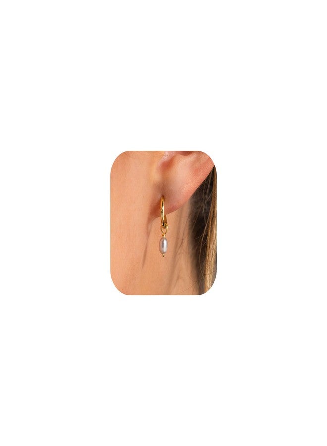 VRIUA Pearl Earrings for Women - 14K Gold Plated Dainty Hoop Teardrop Pearl Earrings - Trendy Gold Wedding Bridal Earrings for Women - Image 1